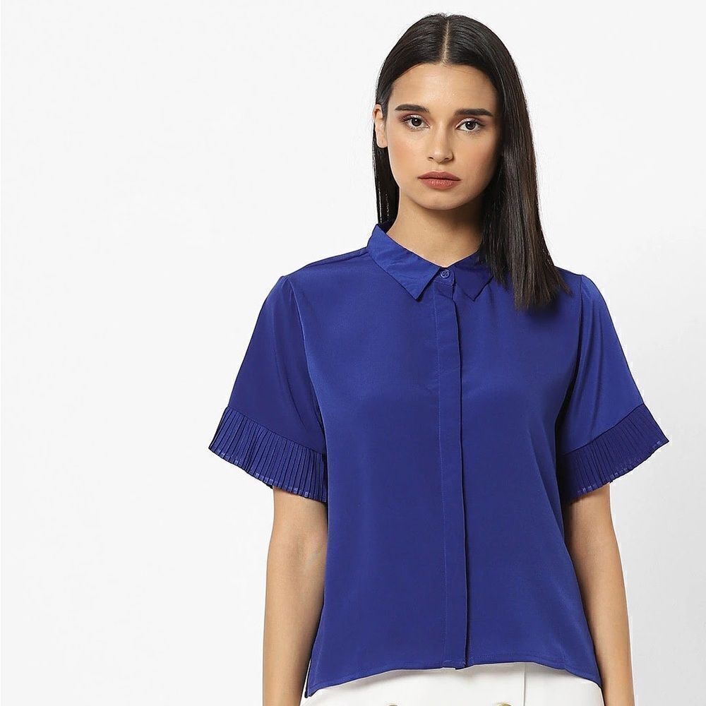 French Connection *BLACK* Pleat Sleeve Blouse Small